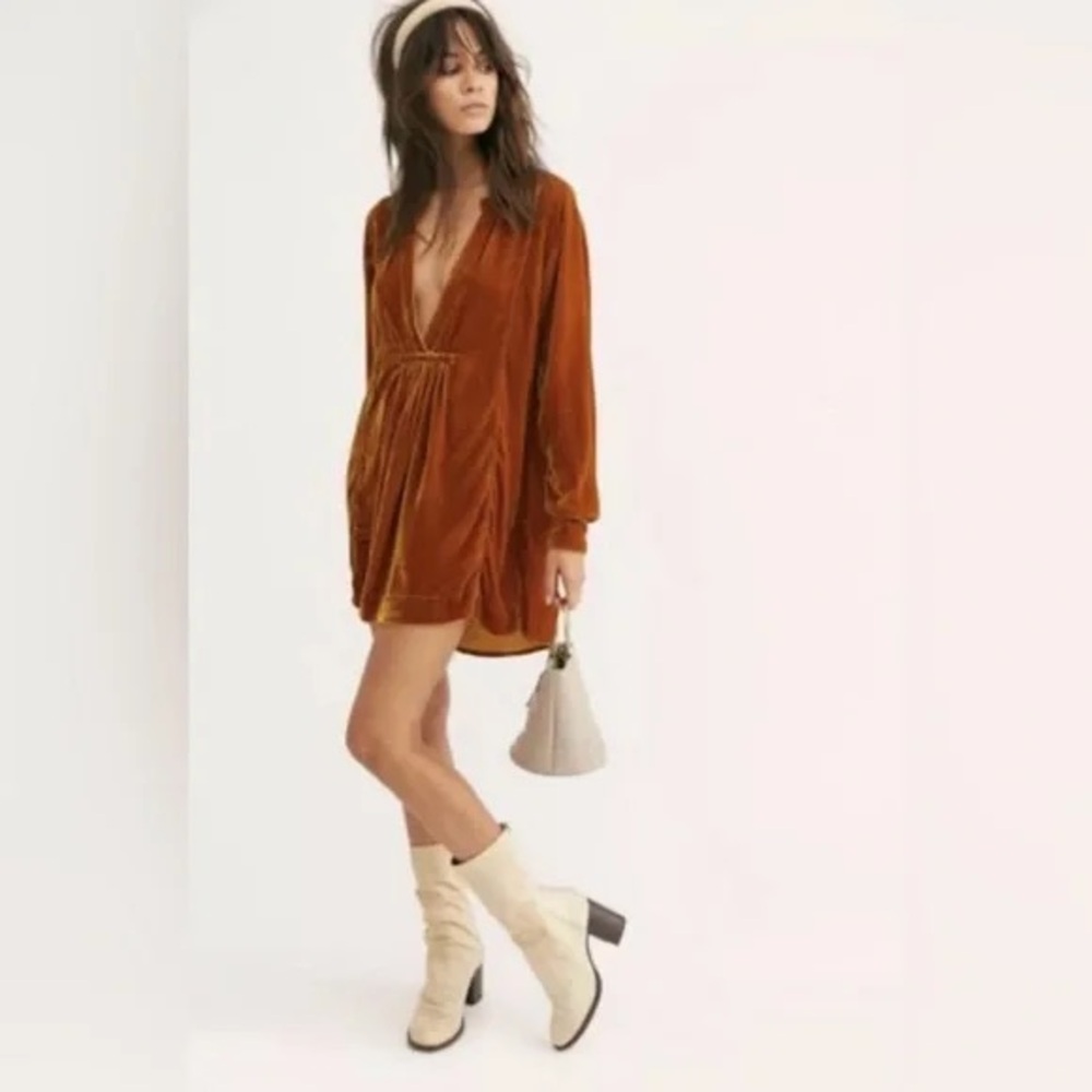 Free People x CP Shades Jacey Brown Velvet Tunic Dress S